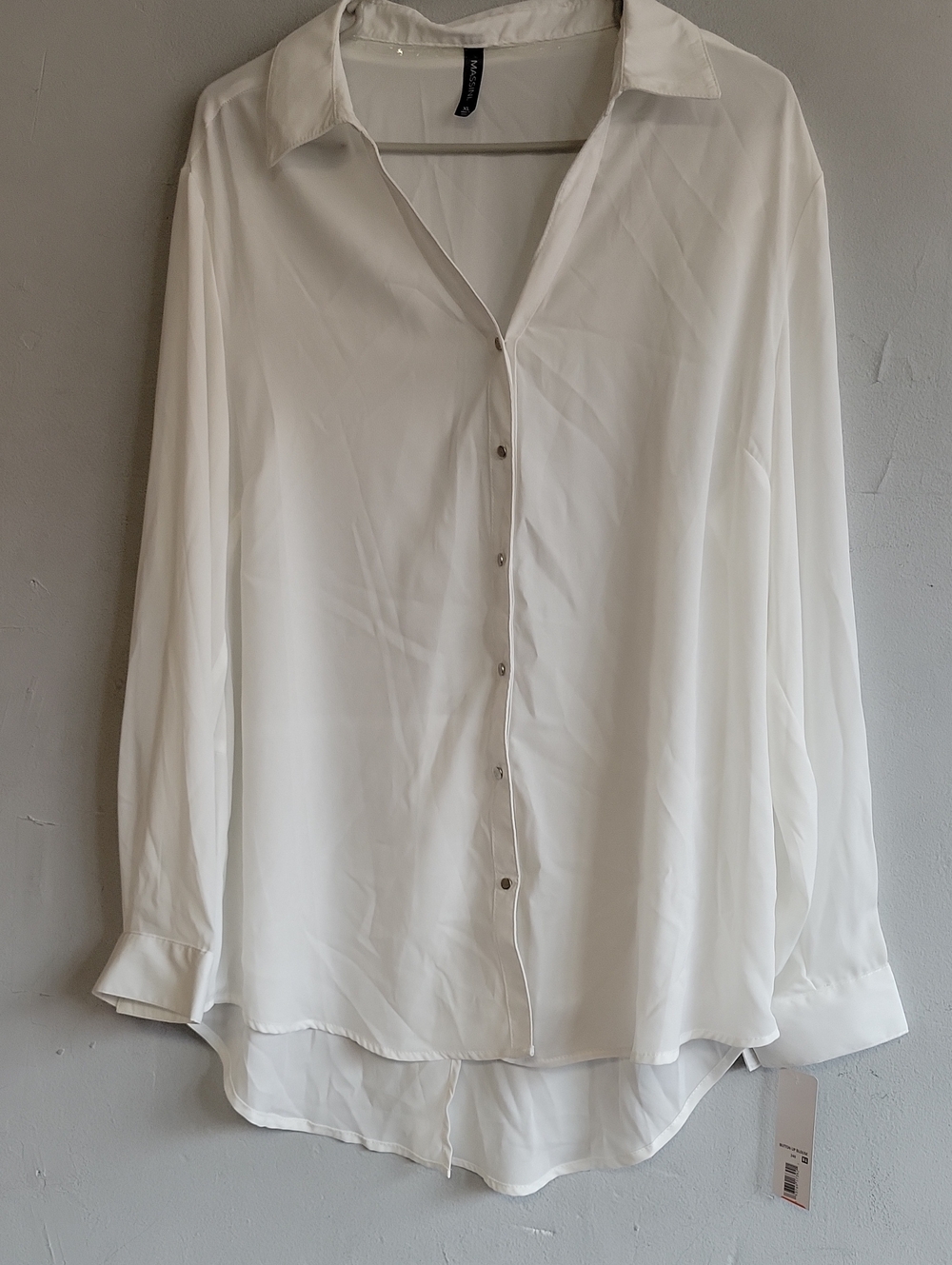 New women's XL ivory off-white semi-sheer button up long sleeve flowy shirt